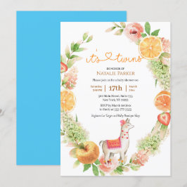 Llama Mamma Citrus Greenery Twin Boys Baby Shower Inbjudningar