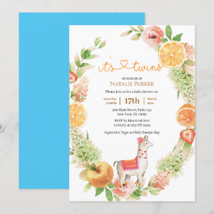 Llama Mamma Citrus Greenery Twin Boys Baby Shower Inbjudningar