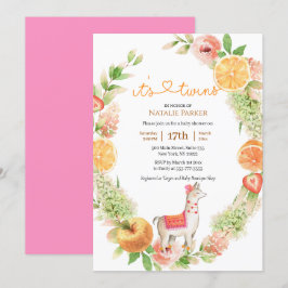 Llama Mamma Citrus Greenery Twin Girls Baby Shower Inbjudningar