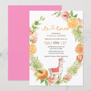 Llama Mamma Citrus Greenery Twin Girls Baby Shower Inbjudningar