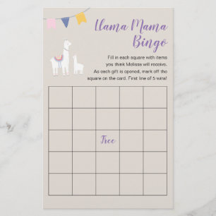 Llama Mamma Cute Baby Shower Bingo Game Flygblad