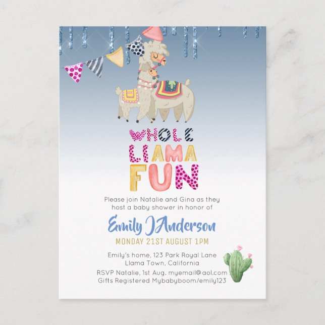 Llama Mamma Fiesta Cacti Roligt Modern Girl Boy Vykort (Framsida)