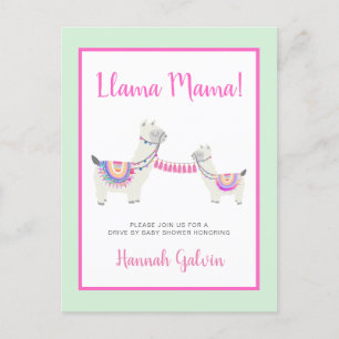 Llama Mamma Shock rosa Grönt Drive by Baby Shower Inbjudan Vykort
