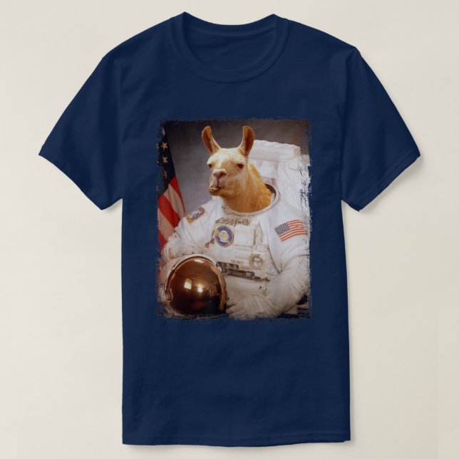 Llama Måne Space Uppdrag djurastronaut T Shirt (Design framsida)