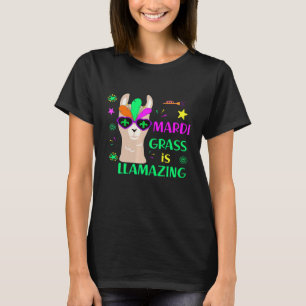 Llama Mardi Gras Fjädermaskeradparad LLamazing Pr T Shirt