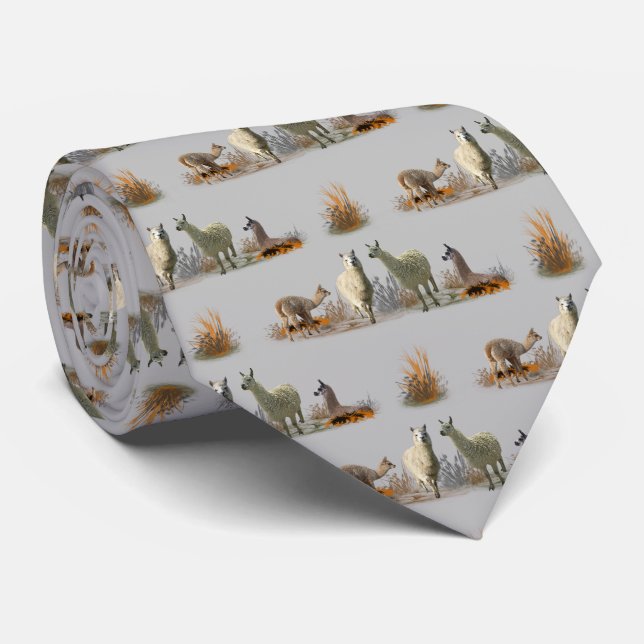 Llama Meadow Tie (Light Grått) Slips (Rullad)