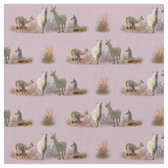 Llama Meadow Tyg (Dammt Rosa) (Närbild)