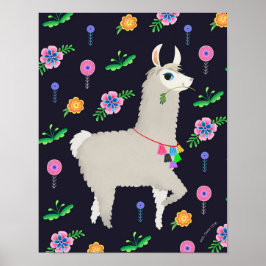 Llama med Flowers Art-utskrift Poster