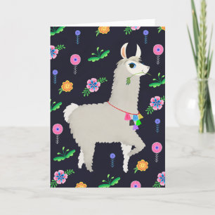 Llama med Flowers Birthday Kort