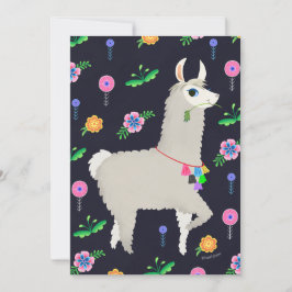 Llama med Flowers DIY Blank Inbjudningar