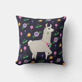 Llama med Flowers Kudde