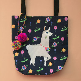 Llama med Flowers Tygkasse