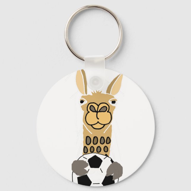 Llama med fotboll Art Nyckelring (Framsida)