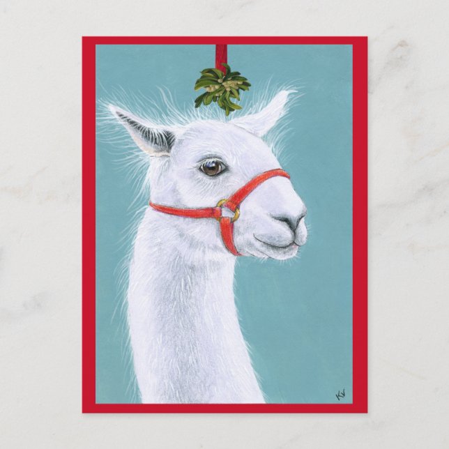 Llama med Mistletoe julkort för Helgdag Vykort (Framsida)