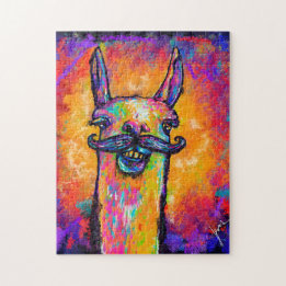 Llama med mustache - Art Puzzle 11x14 Pussel