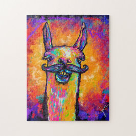 Llama med mustache - Art Puzzle 11x14 Pussel