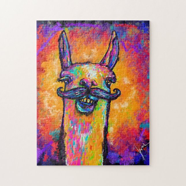 Llama med mustache - Art Puzzle 11x14 Pussel (Vertikal)