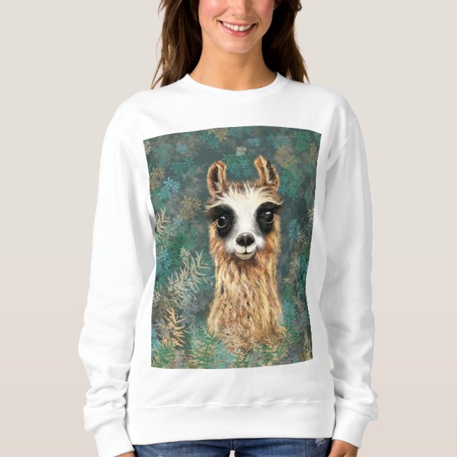 Llama med Nyfiken Llama T Shirt (Framsida)