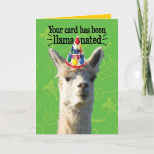 Llama med Party Hat-lamanerad födelsedag Kort