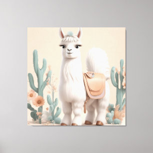 Llama med Saddle i öknen Canvastryck
