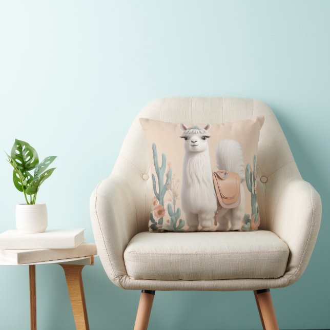 Llama med Saddle i öknen Kudde (Stol)