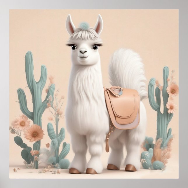 Llama med Saddle i öknen Poster (Framsidan)