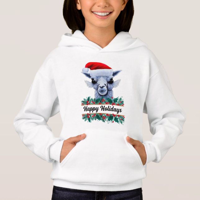 Llama med Santa Hat Hoodie T Shirt (Framsida)