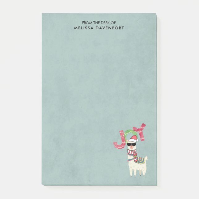 Llama med tomten Hat och Sunglasses Joy Post-it Block (Framsida)