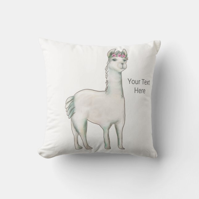 Llama med tre mini rosa ros krona tiara. kudde (Framsida)