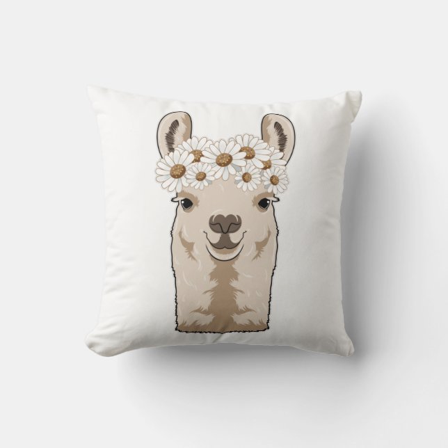 Llama med vita Blommar Kudde (Framsida)
