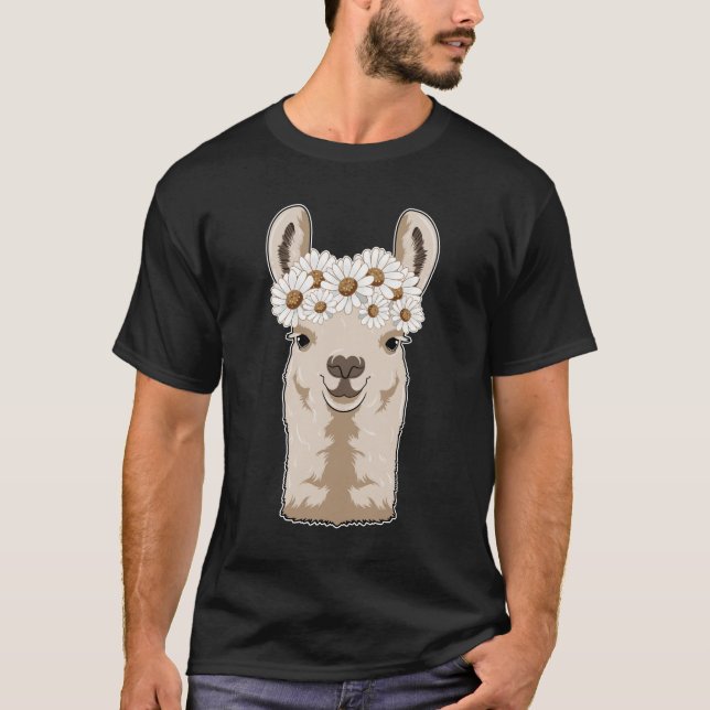 Llama med vita Blommar T Shirt (Framsida)