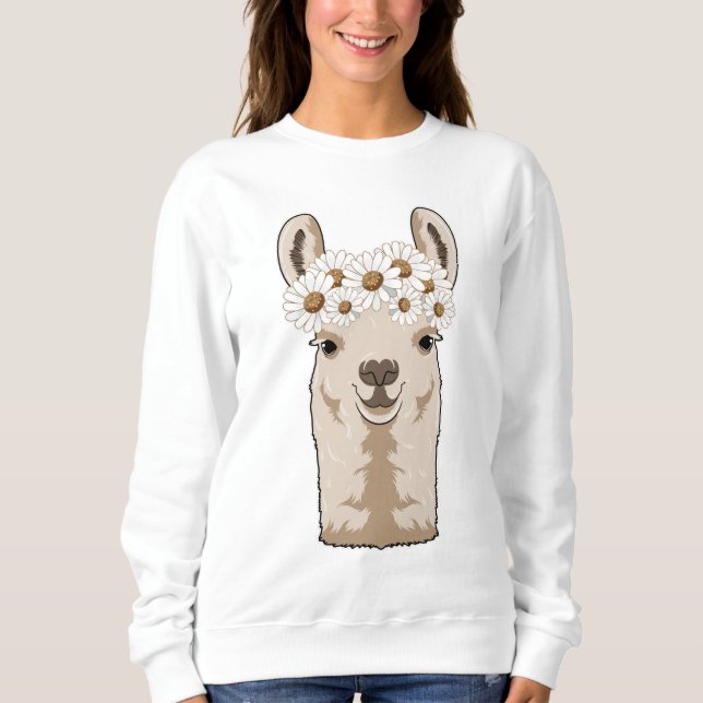 Llama med vita Blommar T Shirt (Framsida)