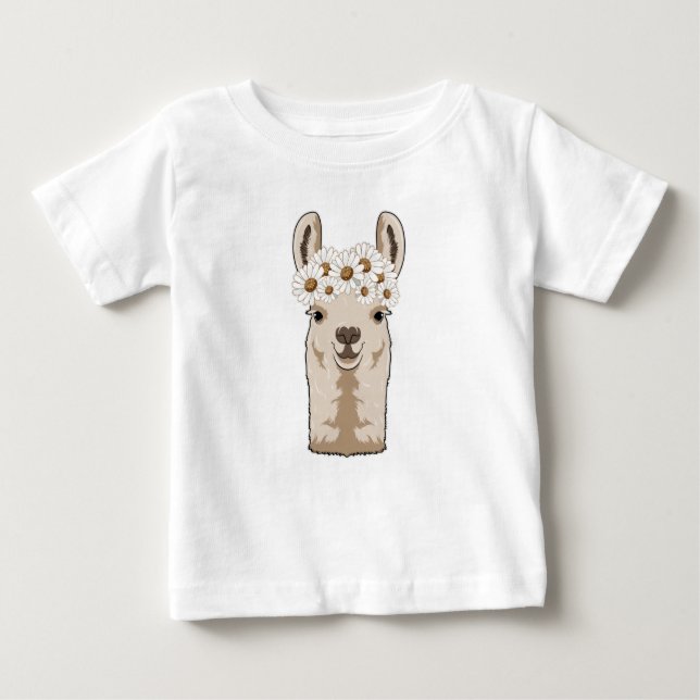 Llama med vita Blommar T Shirt (Framsida)