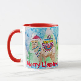 Llama Merry Llamamas Blue Red jul Mugg