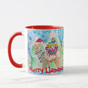 Llama Merry Llamamas Blue Red jul Mugg