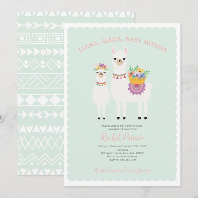 Llama Momma-Cute, Flicka Shower-inbjudan Inbjudningar (Fram/baksida)