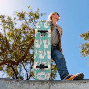 Llama Mönster på Teal Background Mini Skateboard Bräda 18,5 Cm