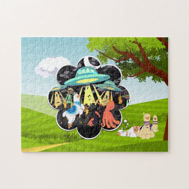 Llama mot Evil Squid Epic Space-slaget Pussel (Horisontell)