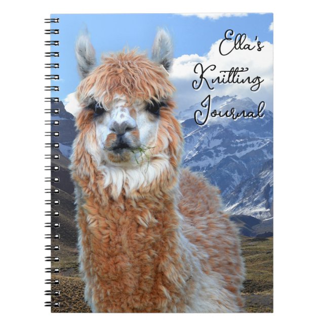 Llama Mountains Personalized Knitting Journal Anteckningsbok (Framsidan)