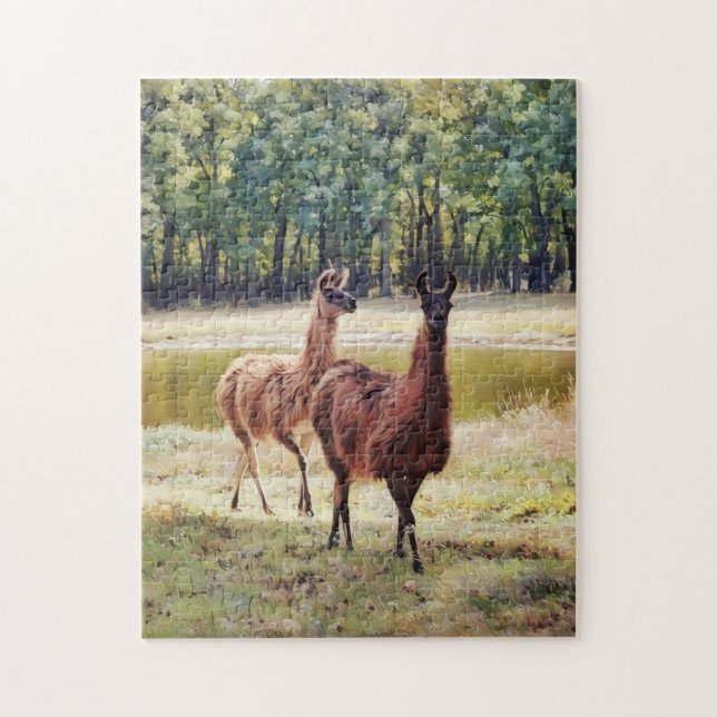 Llama Nature Art Puzzle, Cute Couple Pair Pussel (Vertikal)