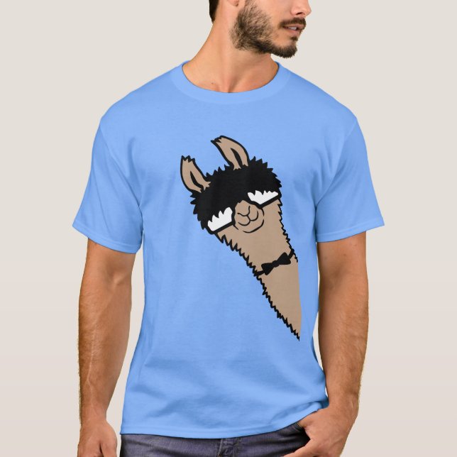 Llama Nerd Cool Alpaca Peeking Sunglasses Bow Tie T Shirt (Framsida)