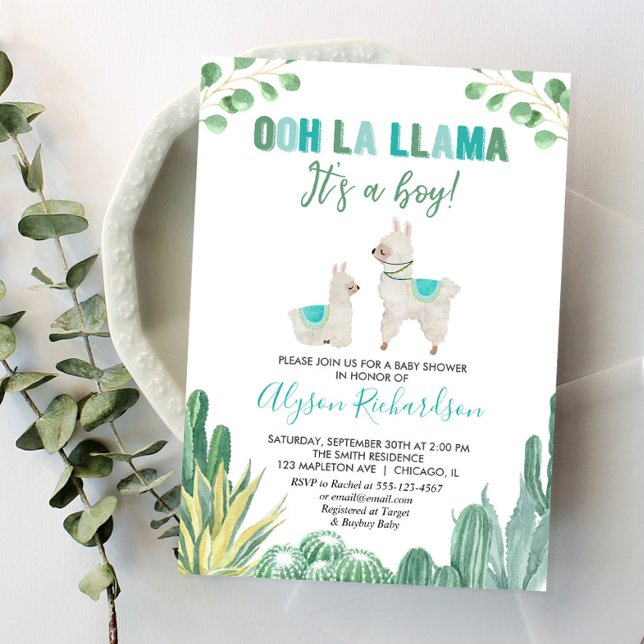 Llama och cactus boydusch inbjudningar (Skapare uppladdad)