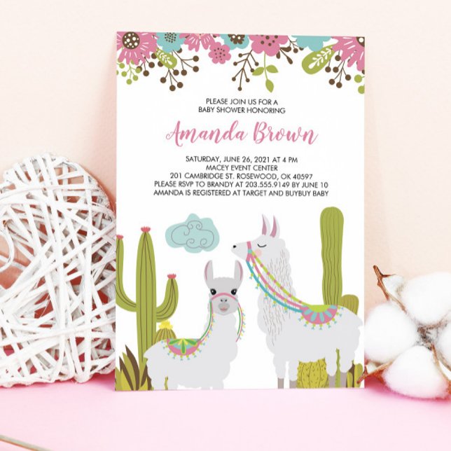 Llama och Cactus Fiesta Baby Shower Inbjudningar (Skapare uppladdad)