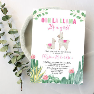 Llama och cactus Girl Baby dusch Inbjudningar