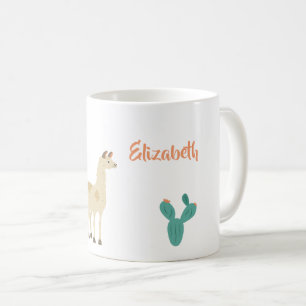 Llama och cactus på vit lägger till en namn kaffemugg
