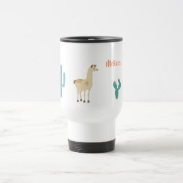 Llama och cactus på vit lägger till en namn resemugg