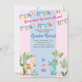 Llama och Cactus Rosa och Blue Gender Reveal Inbjudningar