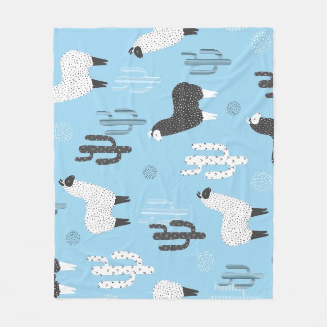 Llama och cactus, söt mönster. fleecefilt (Framsidan)