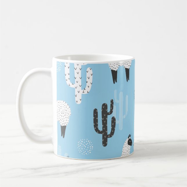 Llama och cactus, söt mönster. kaffemugg (Vänster)