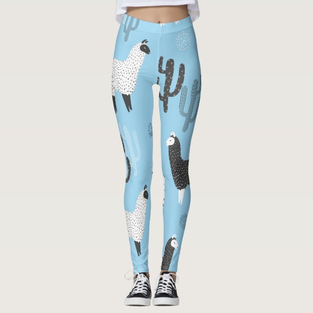 Llama och cactus, söt mönster. leggings (Framsida)